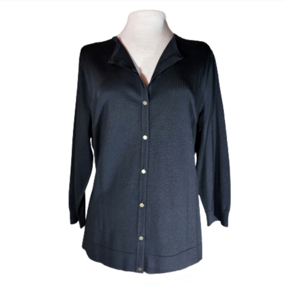 Investments Button Up Long Sleeve Cardigan Sweater Black Size L